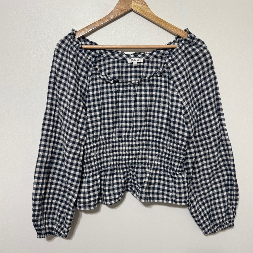 Madewell Sophia Top Size Small in Textured Windowpane Gingham Blouse - Picture 2 of 8